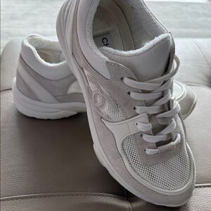 CHANEL Women’s Light Suede and White Mesh/Leather Sneakers